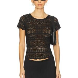 Free People Black Lace Short Sleeve Top